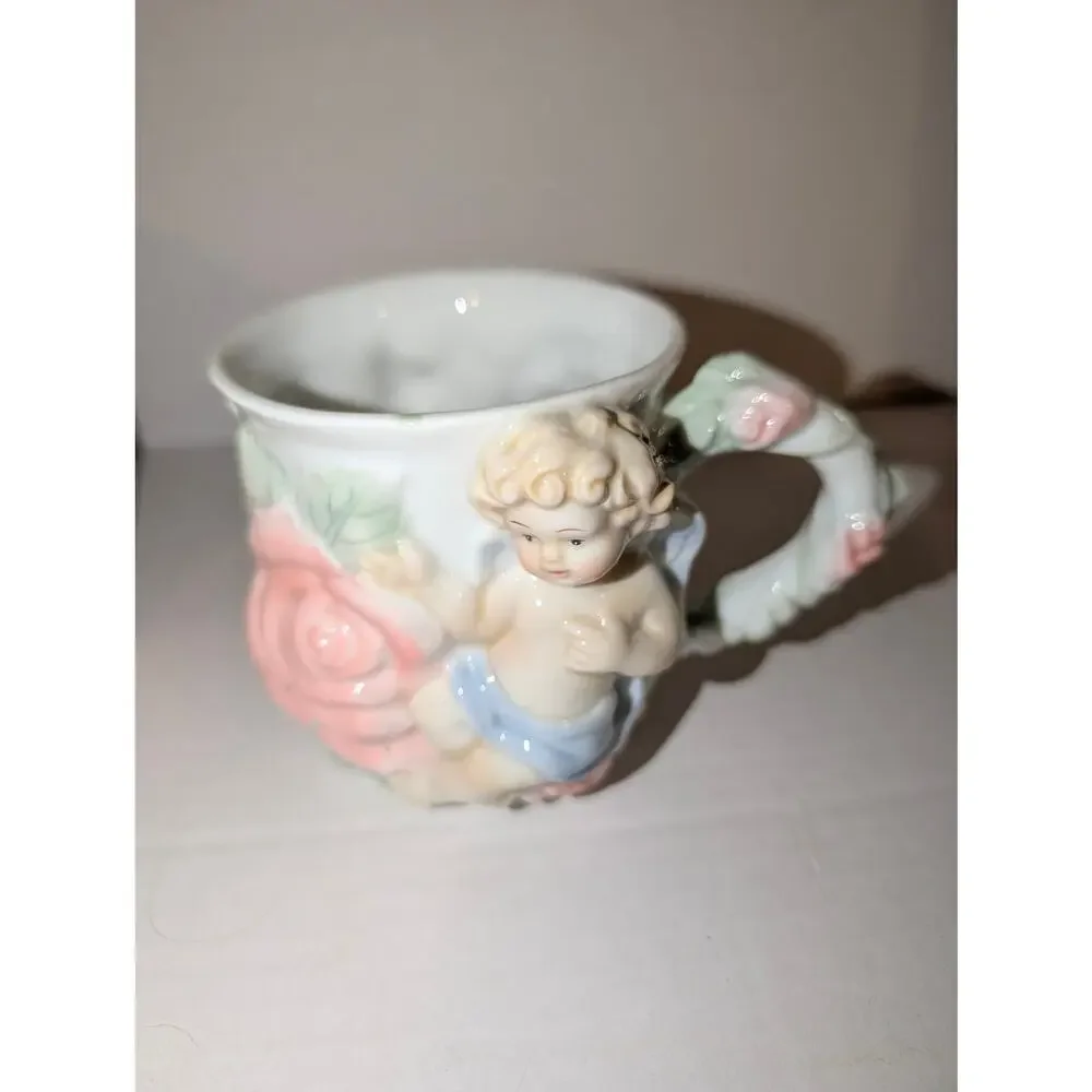 Vintage Beautiful AVON Cherub Angel Mug Roses Teapot Blue Pink Green